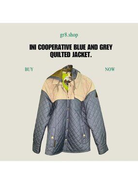 Ini Cooperative Blue & Grey Quilted Jacket With Hood & Snap Closures